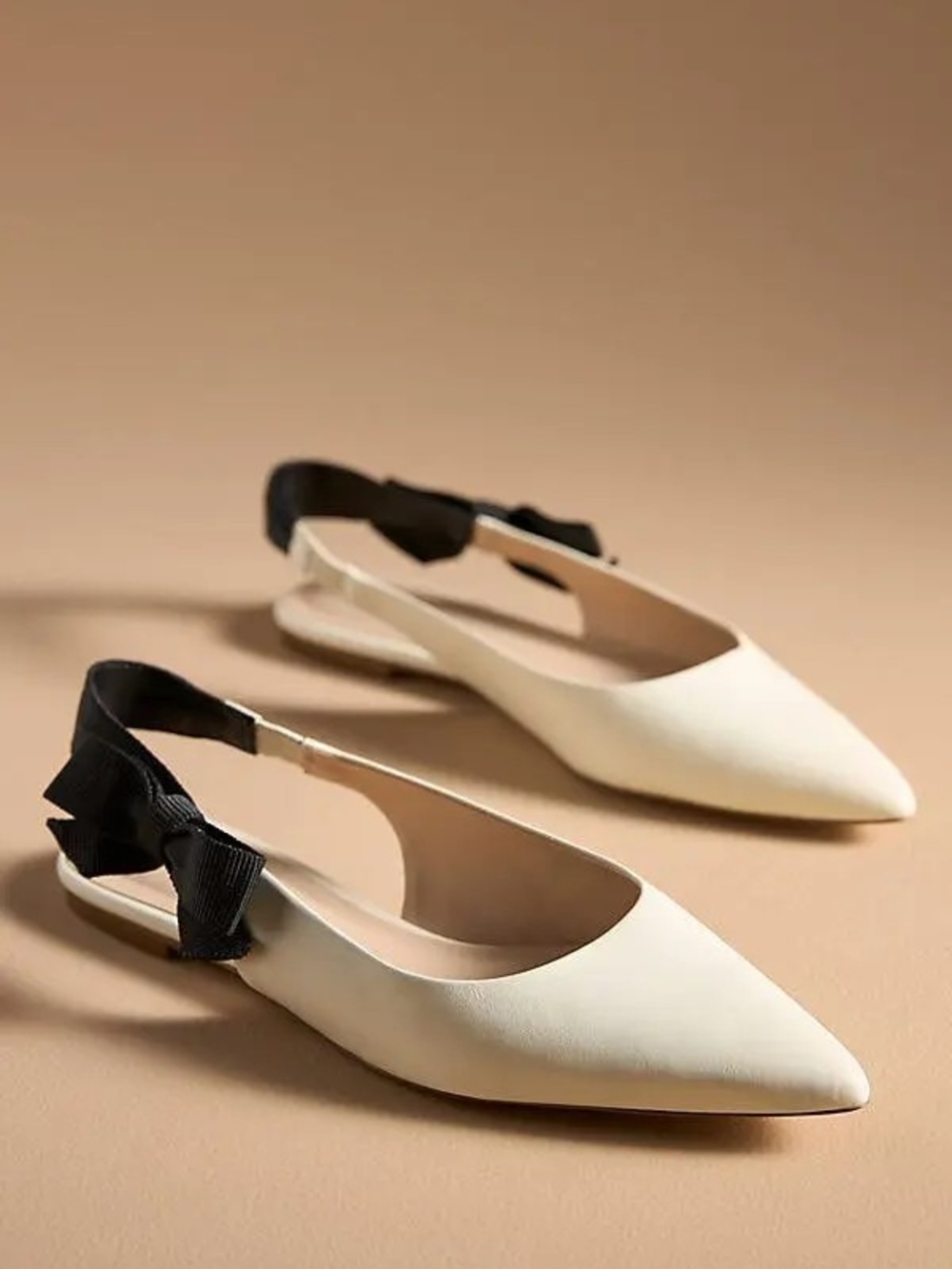 Anthropologie Maeve Side-Bow Slingback Flats In Cream